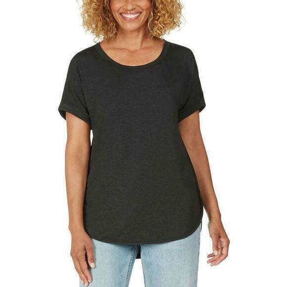 French Terry Top‎ Scoop Neck Matty M Dark Gray XL Cuffed Short Sleeves Everyday - Picture 3 of 9